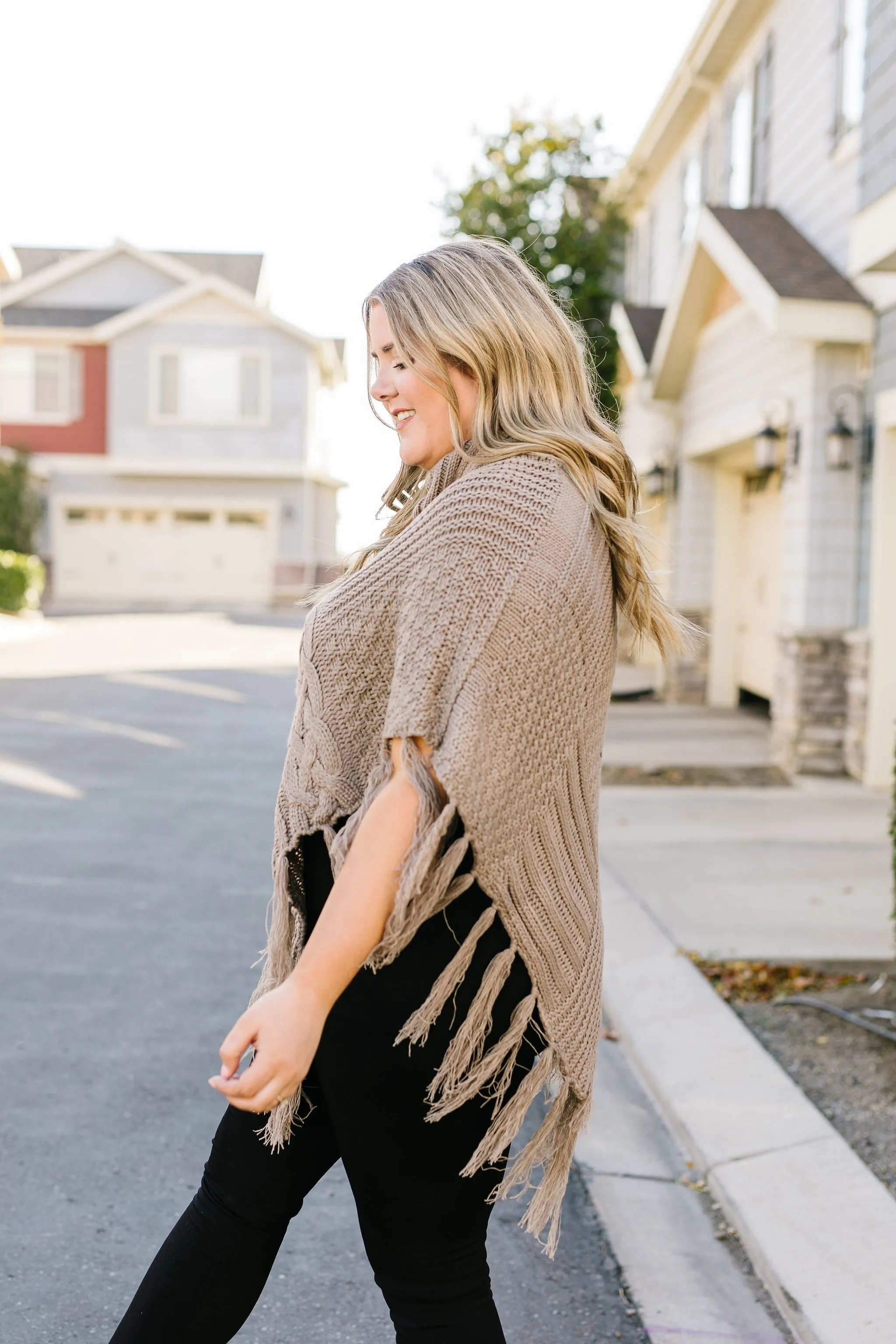 Working Overtime Sweater Poncho In Mocha