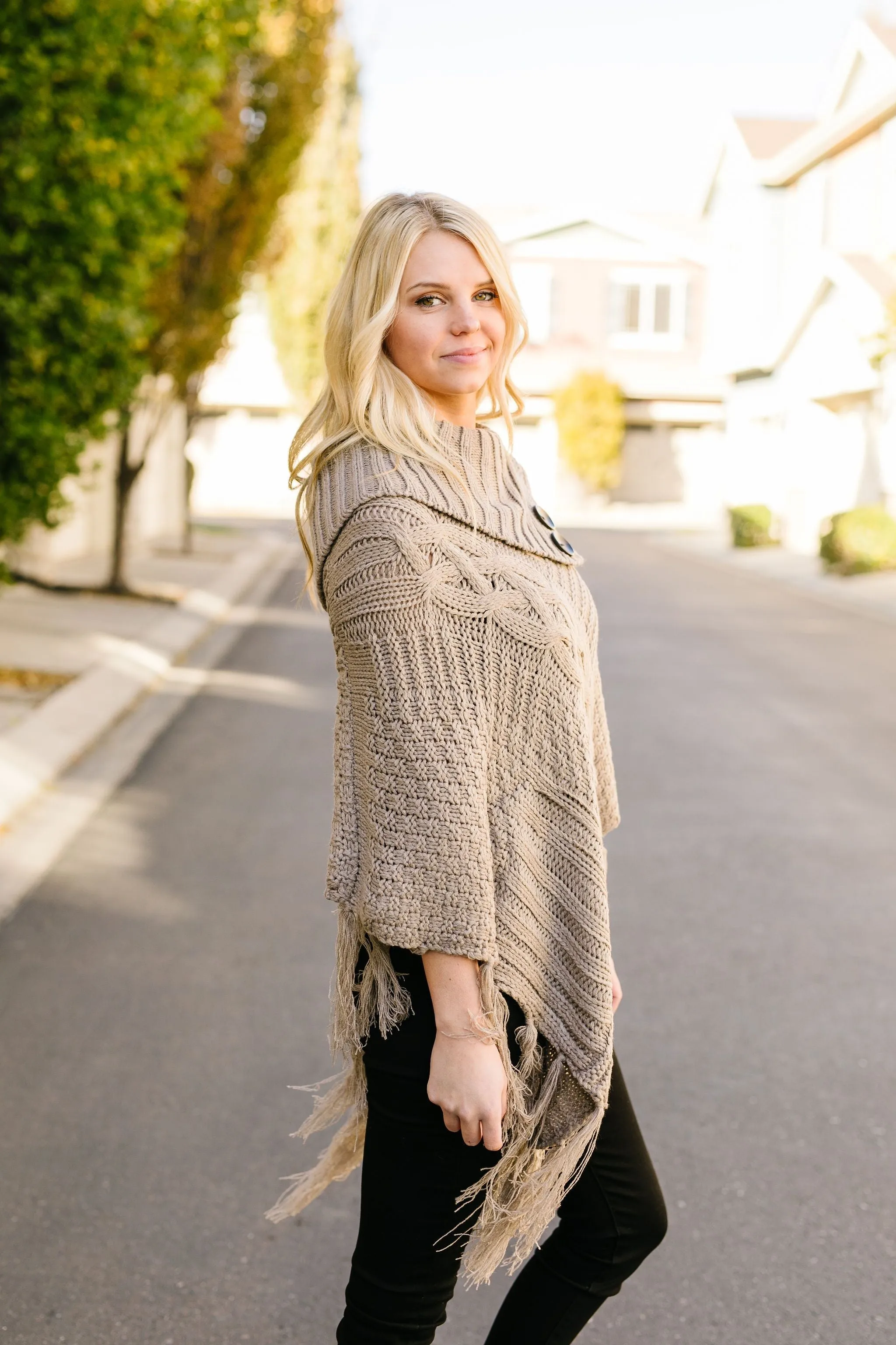 Working Overtime Sweater Poncho In Mocha