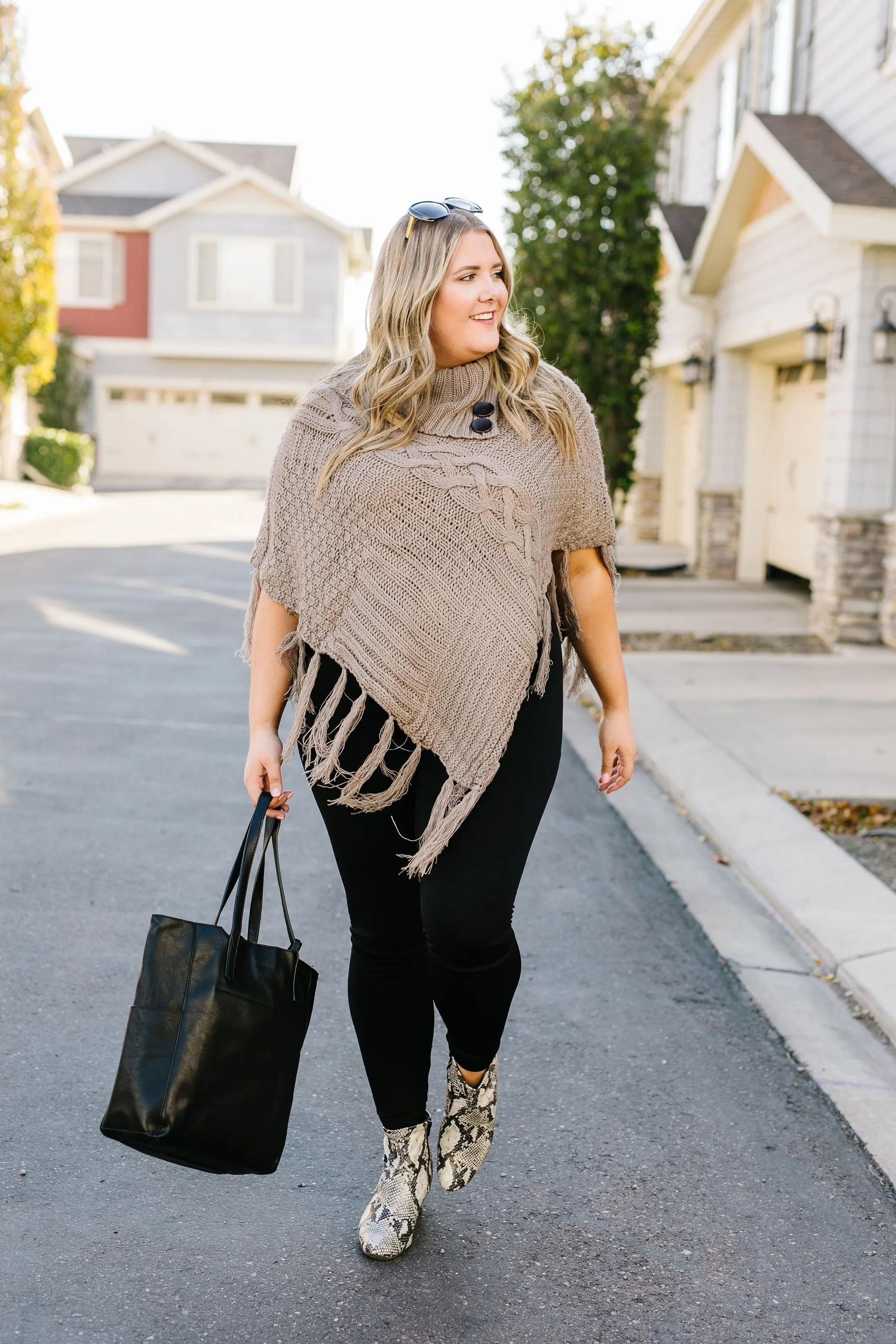 Working Overtime Sweater Poncho In Mocha