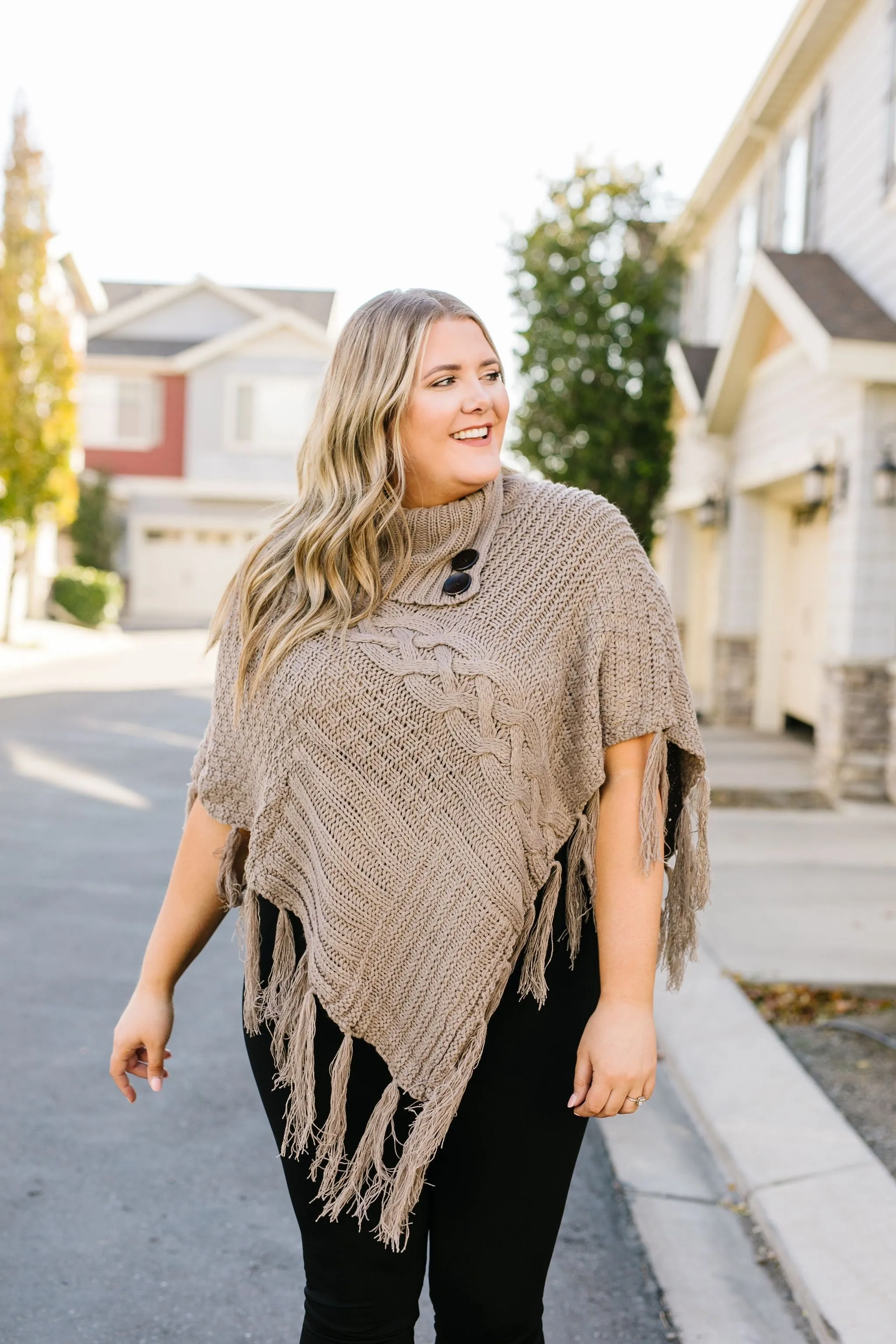 Working Overtime Sweater Poncho In Mocha