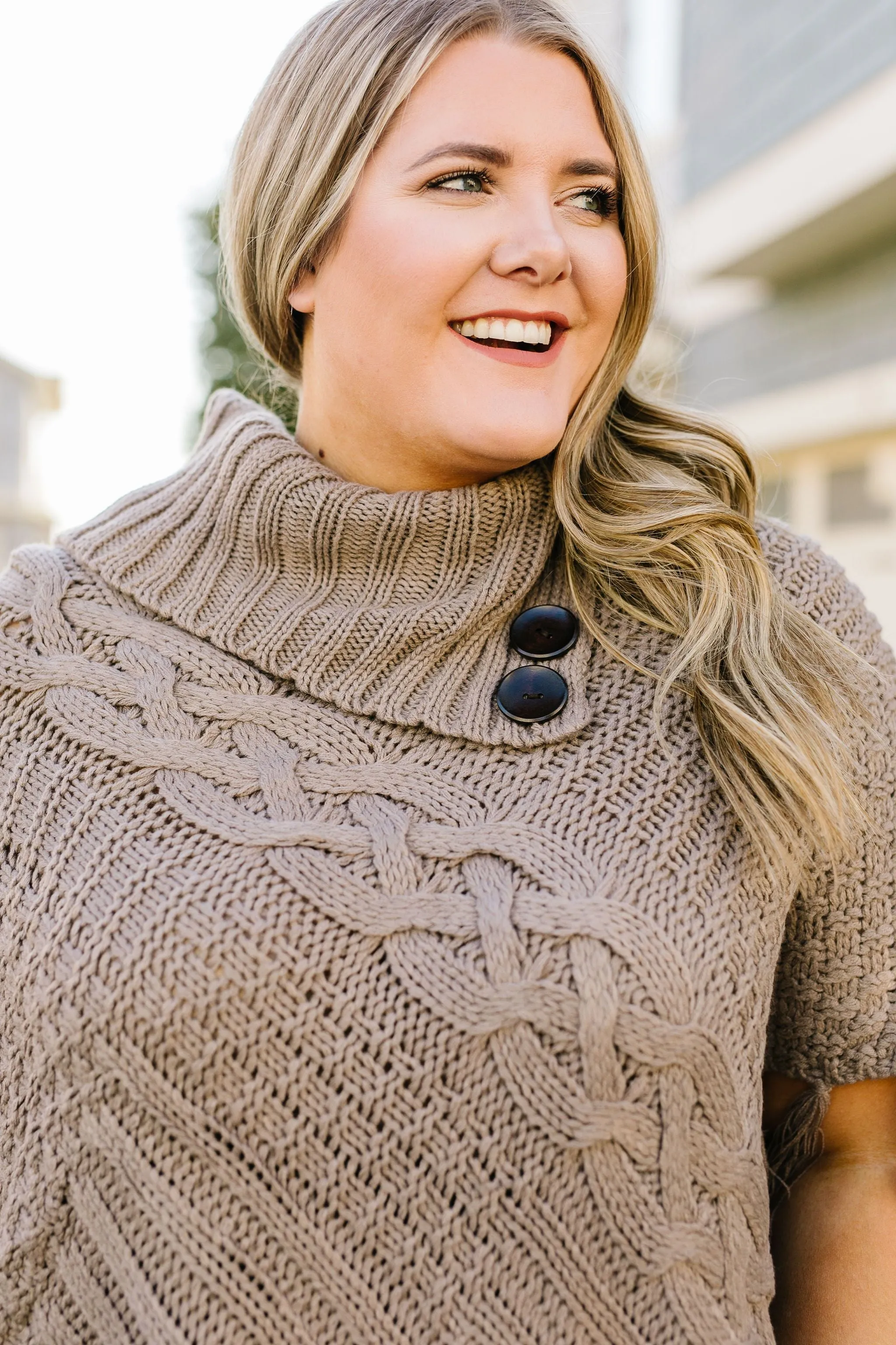 Working Overtime Sweater Poncho In Mocha