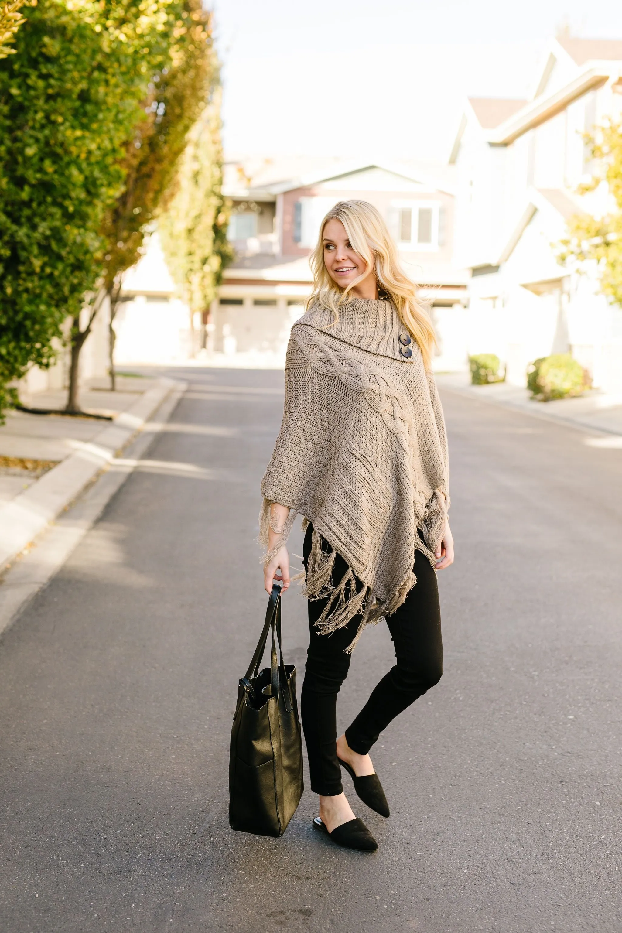 Working Overtime Sweater Poncho In Mocha